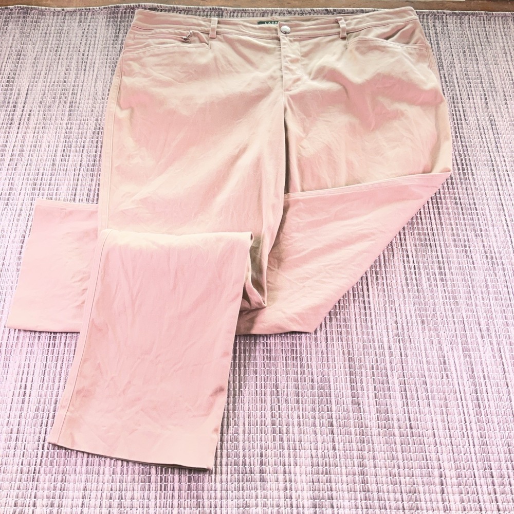 Lauren Ralph Lauren Womens Beige Straight Leg Stretch Cotton Pants Size 16